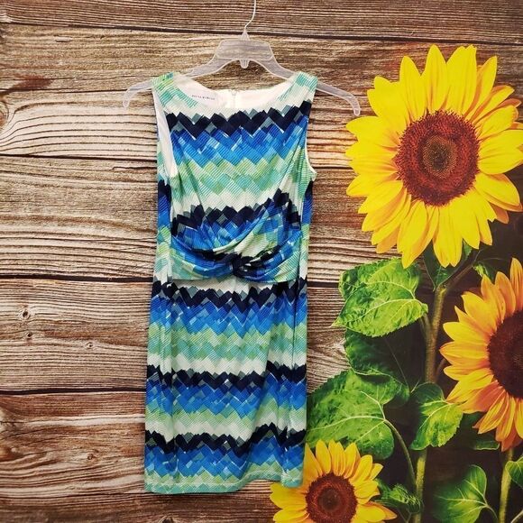 Donna Morgan multicolored Midi Dress scoop neck,  Size  :8 Sleeveless Preowned - Picture 1 of 7